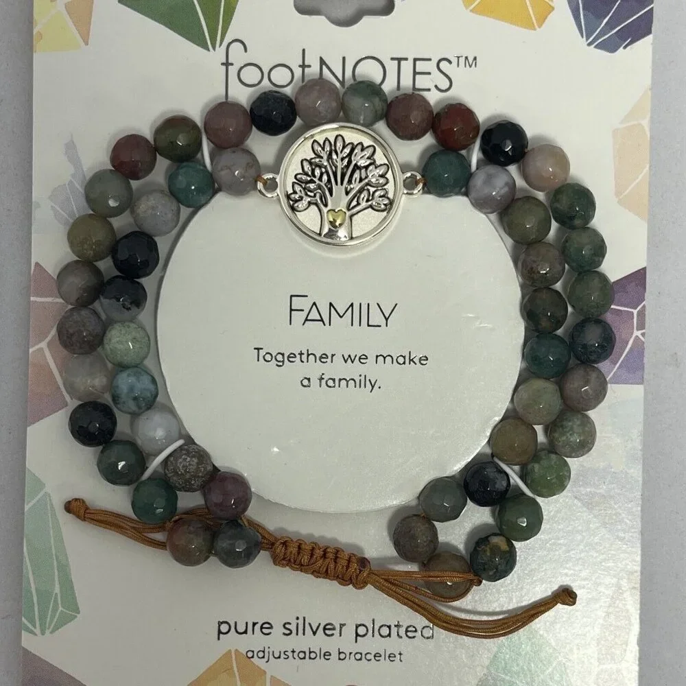 FOOTNOTES Silver Over Brass Adjustable Bracelet FAMILY OS Red‎ Jasper Tree Charm